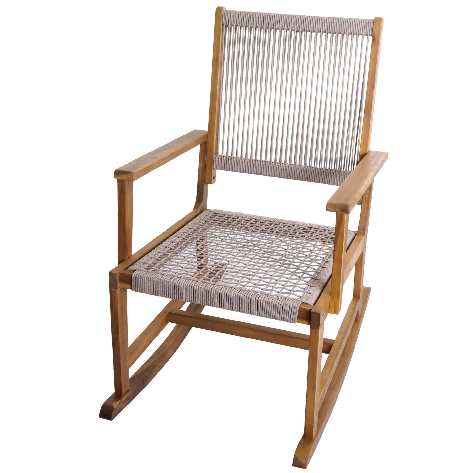 Schaukelstuhl MCW-P73 Garten Outdoor Wippstuhl Akazie Holz Seilgeflecht Beige - Bild 2