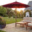 MCW Holz-Sonnenschirm 3m Rund Bordeaux Seilzug Bild 1