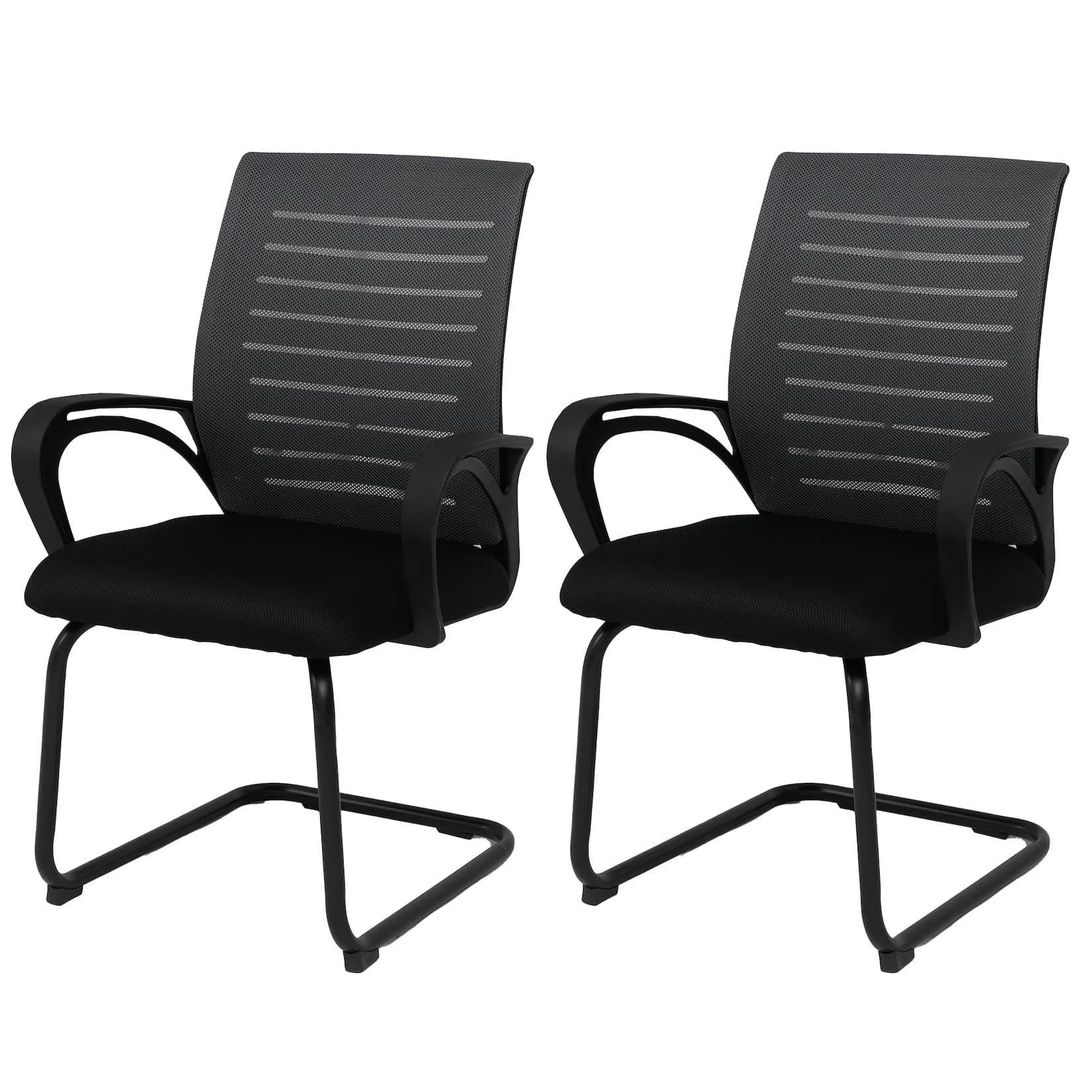 2er-Set Konferenzstuhl MCW-K51 Besucherstuhl Freischwinger Grau Schwarz