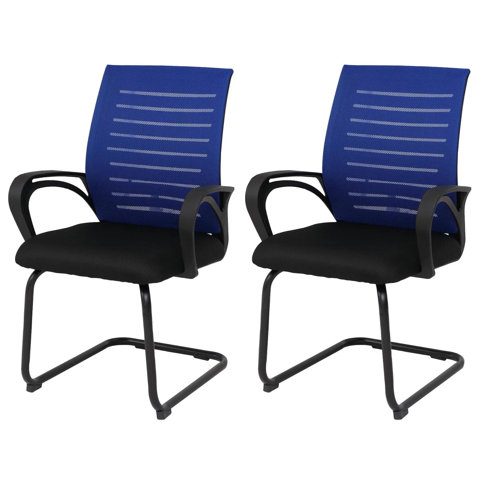 2er-Set Konferenzstuhl MCW-K51 Besucherstuhl Freischwinger Stoff blau