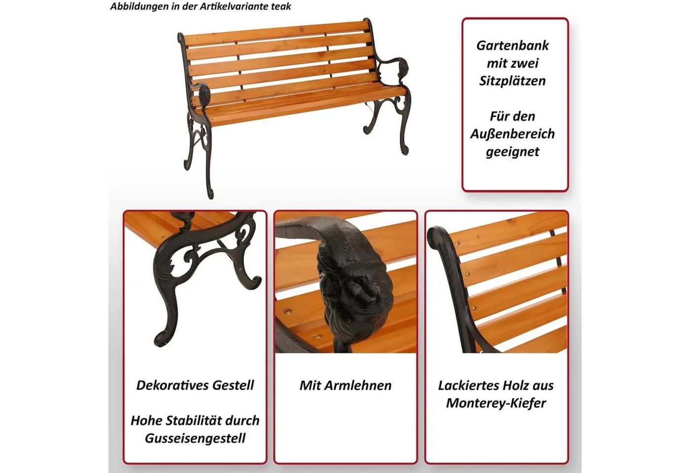 MCW Gartenbank MCW-O25-b 400 kg Belastbarkeit Holz Monterey-Kiefer - Bild 5