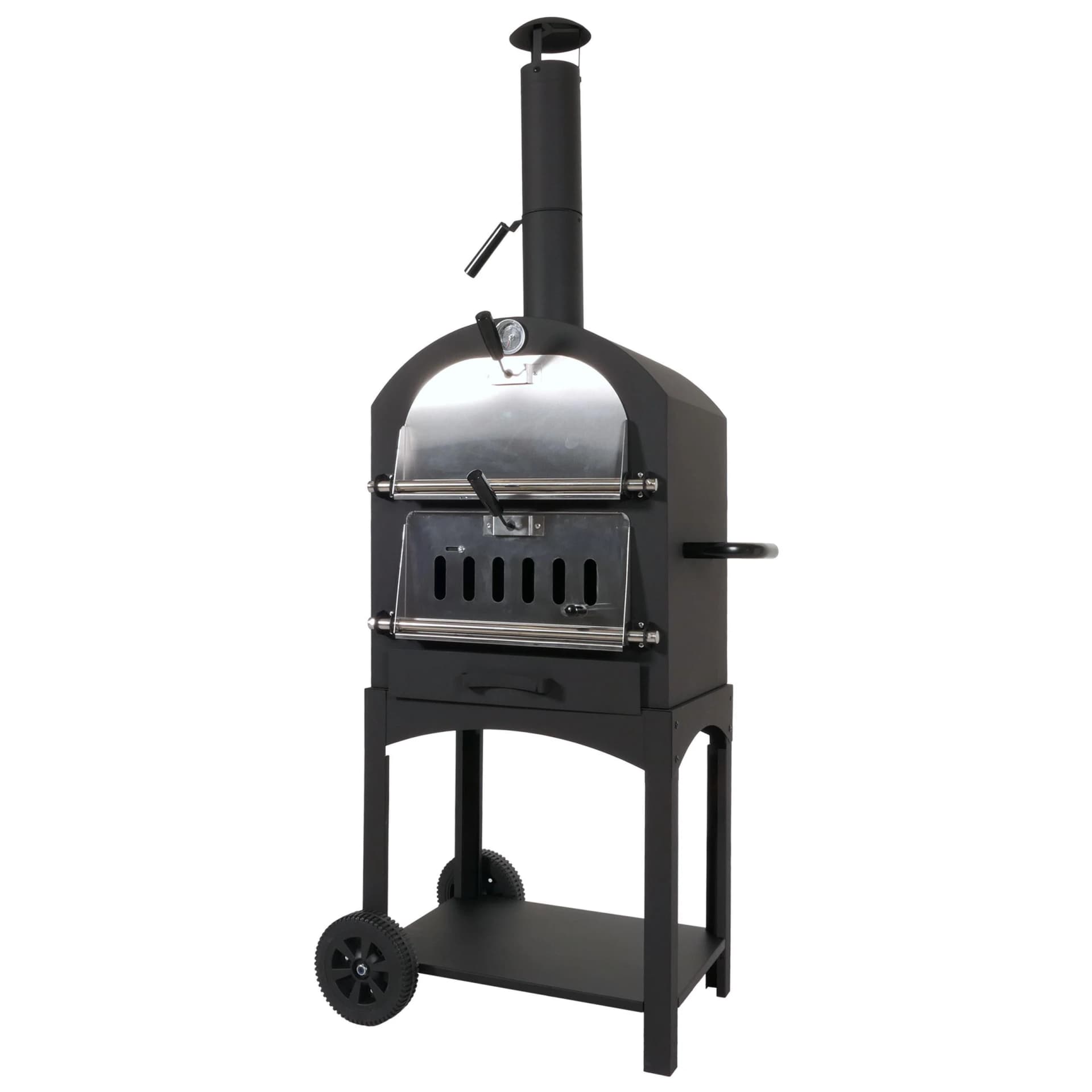 Holzkohlegrill MCW-N15 Pizzaofen Kaminofen Grillrost Holzkohlerost Pizzastein Stahl Schwarz - Bild 2