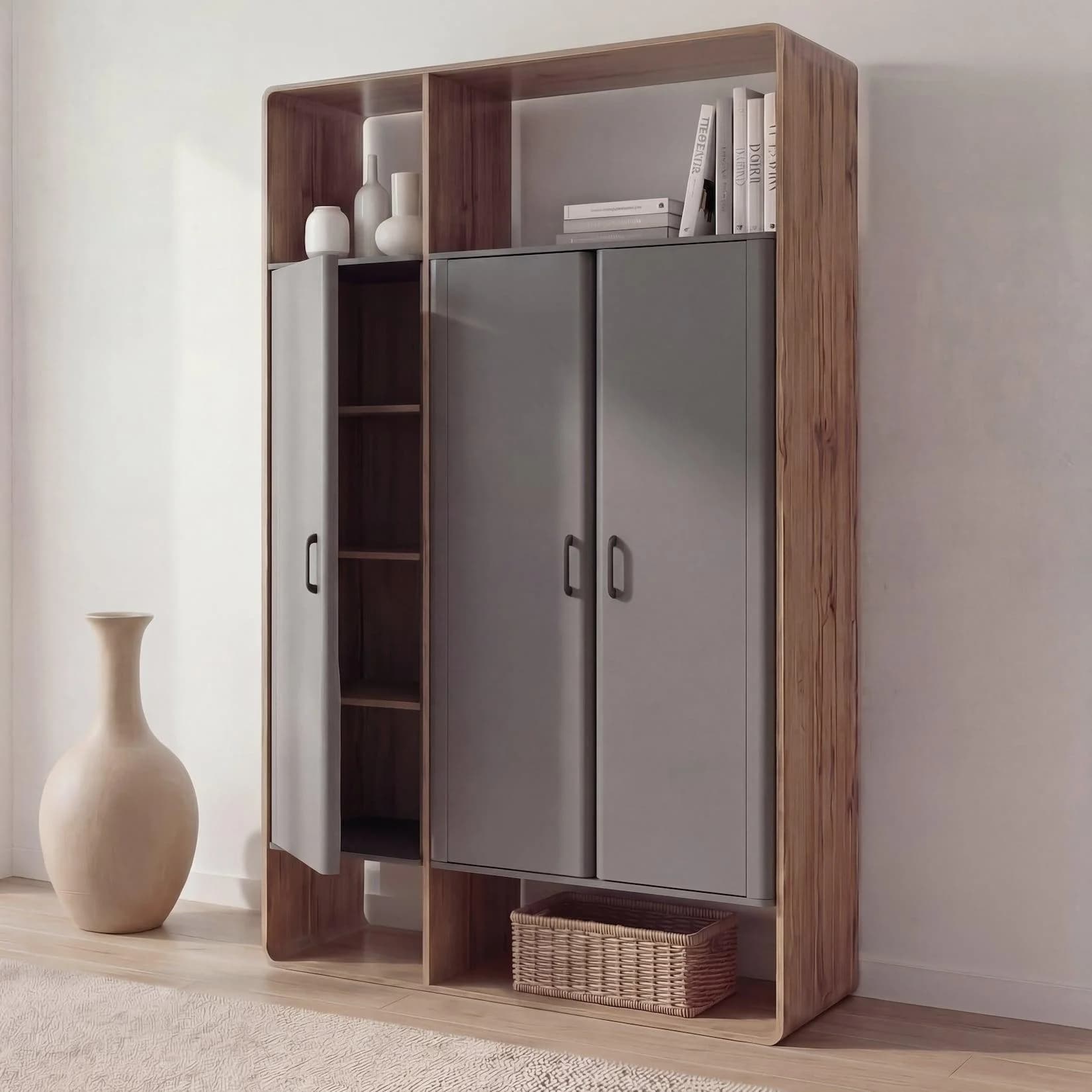 MCW Garderobenschrank 3 Türen 200x120x55cm Rivera-Eiche-Optik dunkelgrau