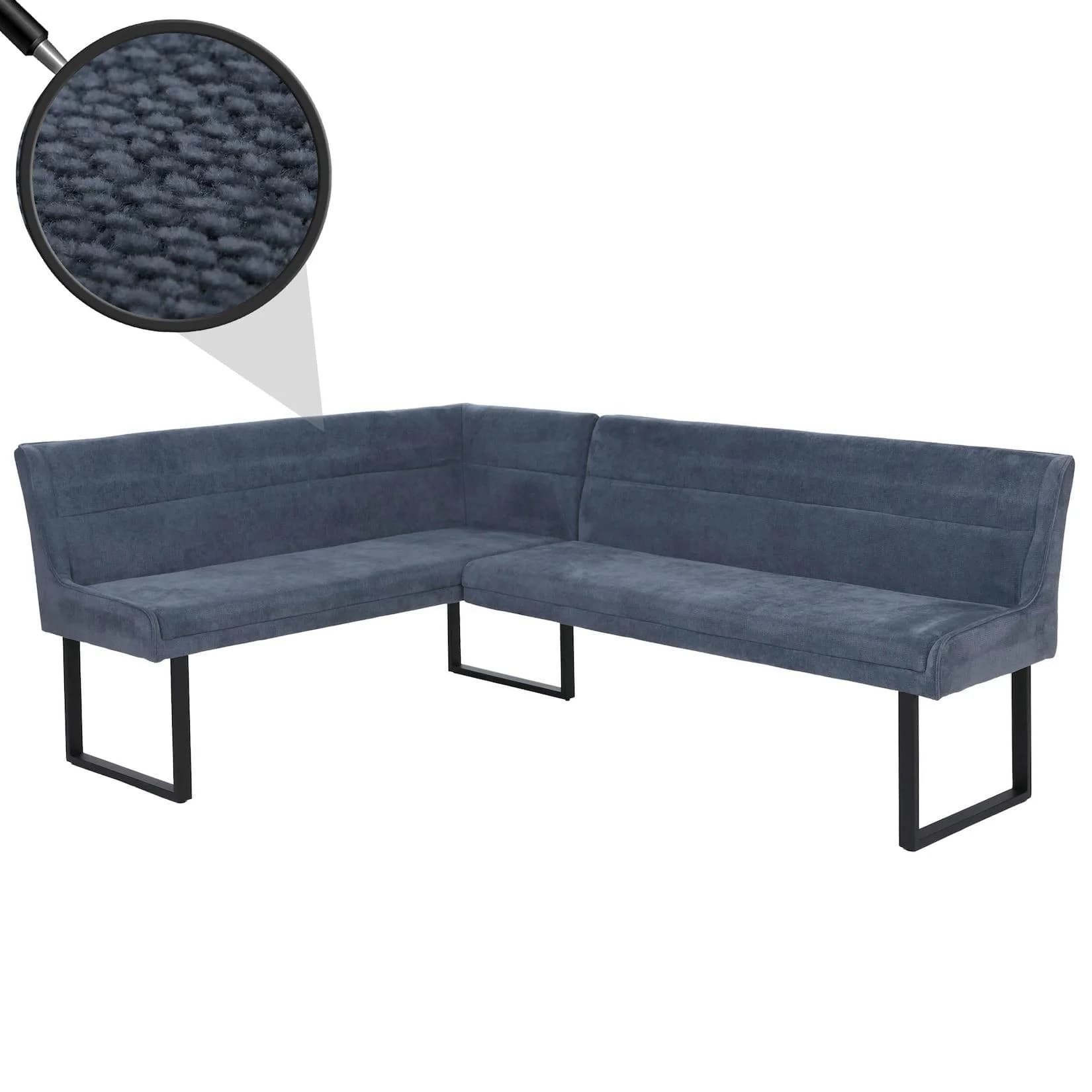 MCW Eckbank MCW-O81 Esszimmerbank Blau Chenille Metall