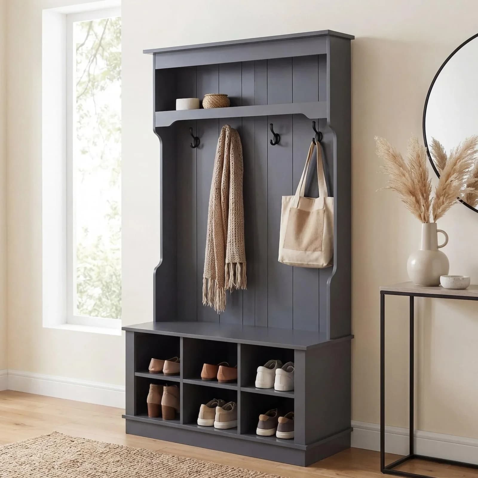 MCW Garderobe mit Sitzbank und 4 Haken dunkelgrau
