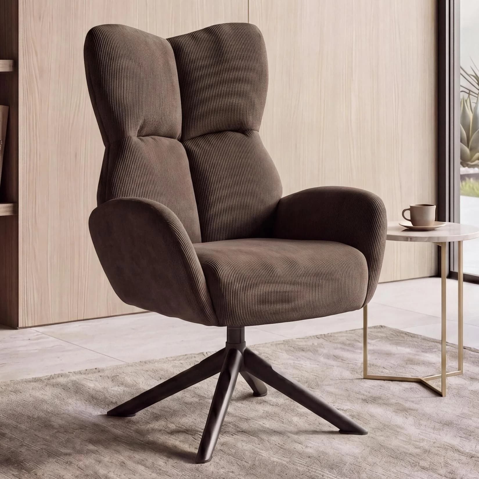MCW Loungesessel MCW-Q54 Cord dunkelbraun drehbar