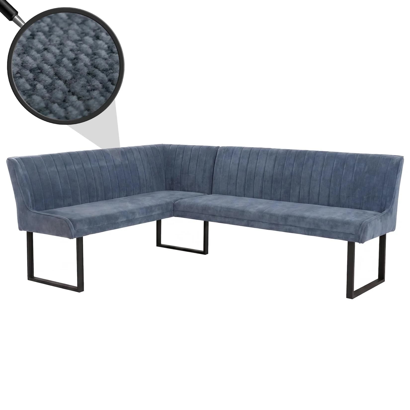 MCW Eckbank MCW-O82 Blau Chenille Metall 159x210cm