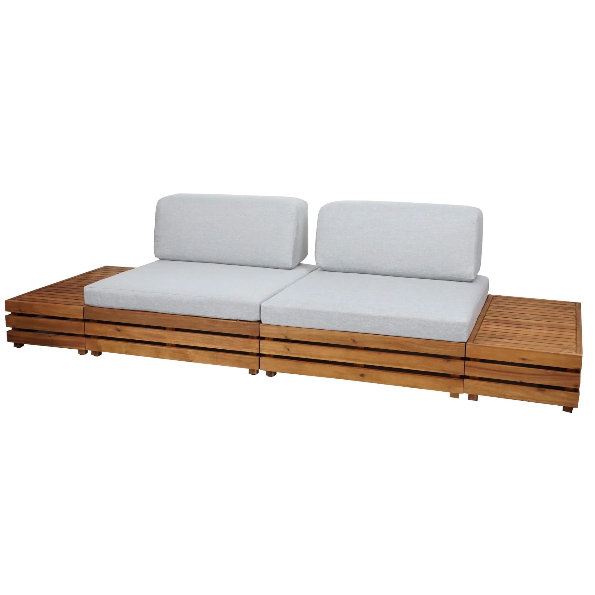 Garten-Garnitur MCW-L28 Lounge-Set Sitzgruppe Lounge-Sessel Sofa Spun Poly Akazie Holz MVG Polster Hellgrau - Bild 2