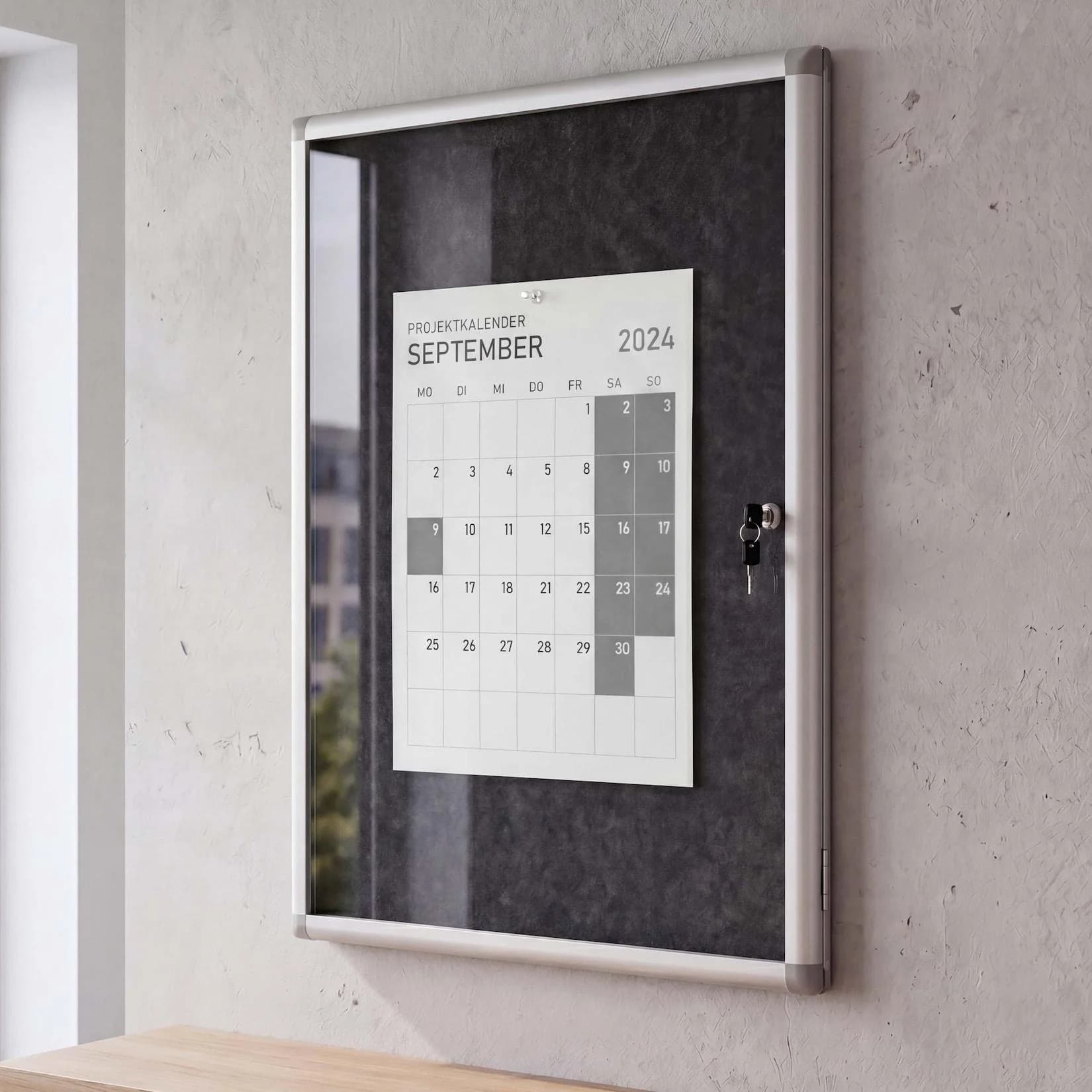 MCW Schaukasten HWC-Q51 Memoboard Pinnwand Filz Aluminium abschließbar schwarz