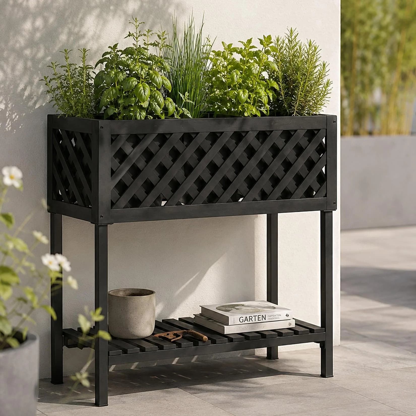 MCW Pflanzkasten Akazienholz Metall Schwarz In-/Outdoor