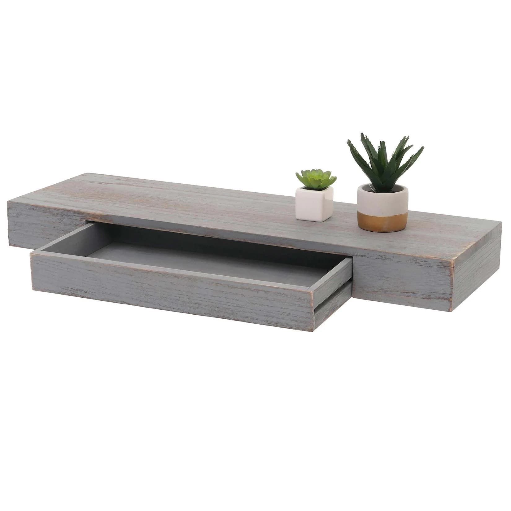 MCW Wandregal MCW-H37 mit Schublade Massivholz Braun Shabby
