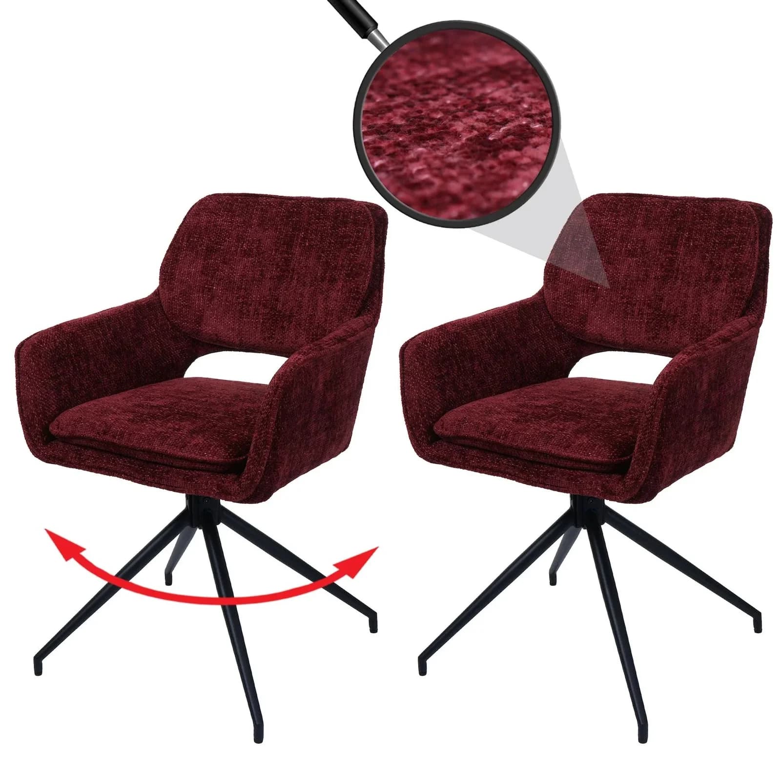 MCW 2er-Set Esszimmerstuhl MCW-N74 Chenille Bordeaux Auto-Return