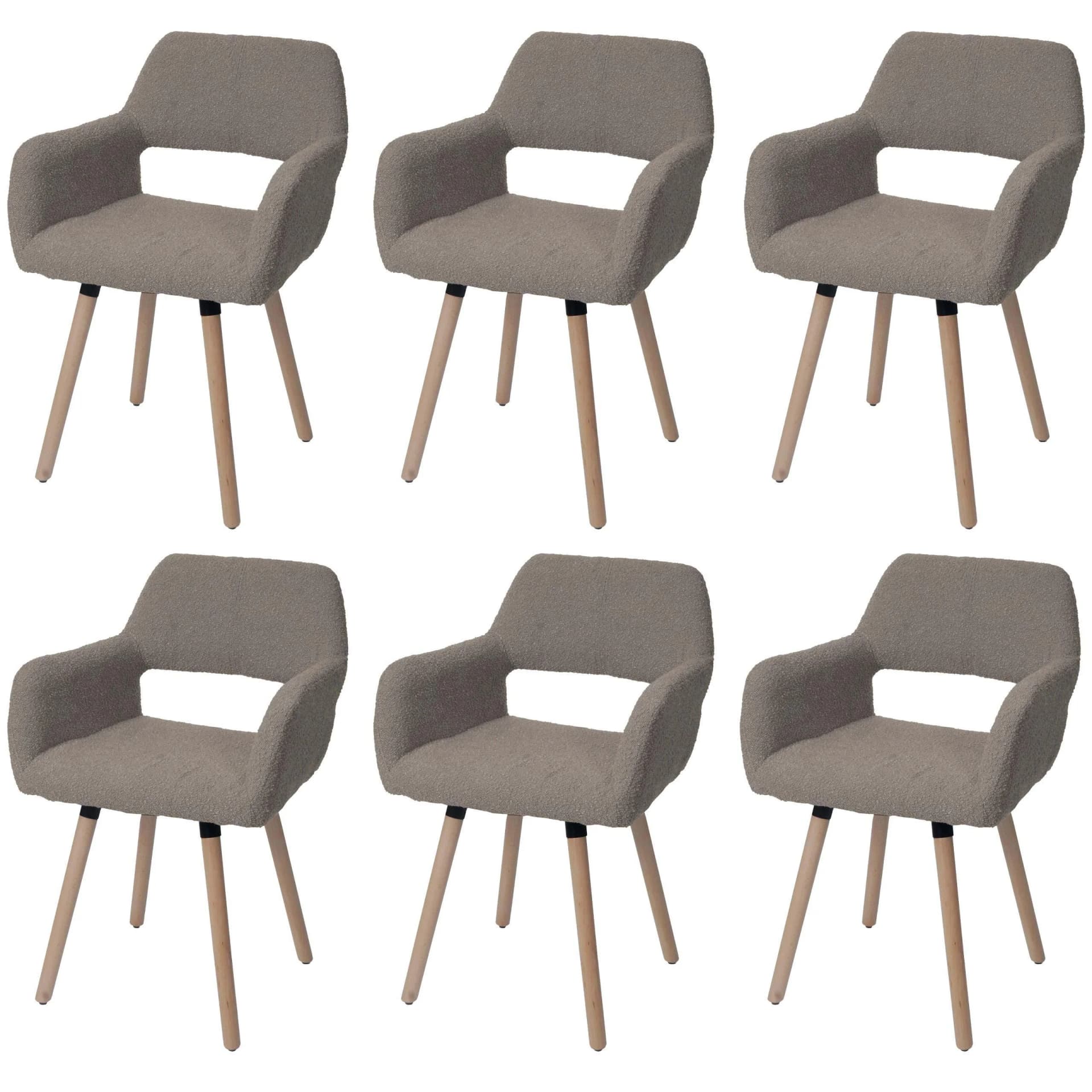 MCW 6er-Set Esszimmerstuhl Taupe Holz Stoff Bouclé - Bild 2