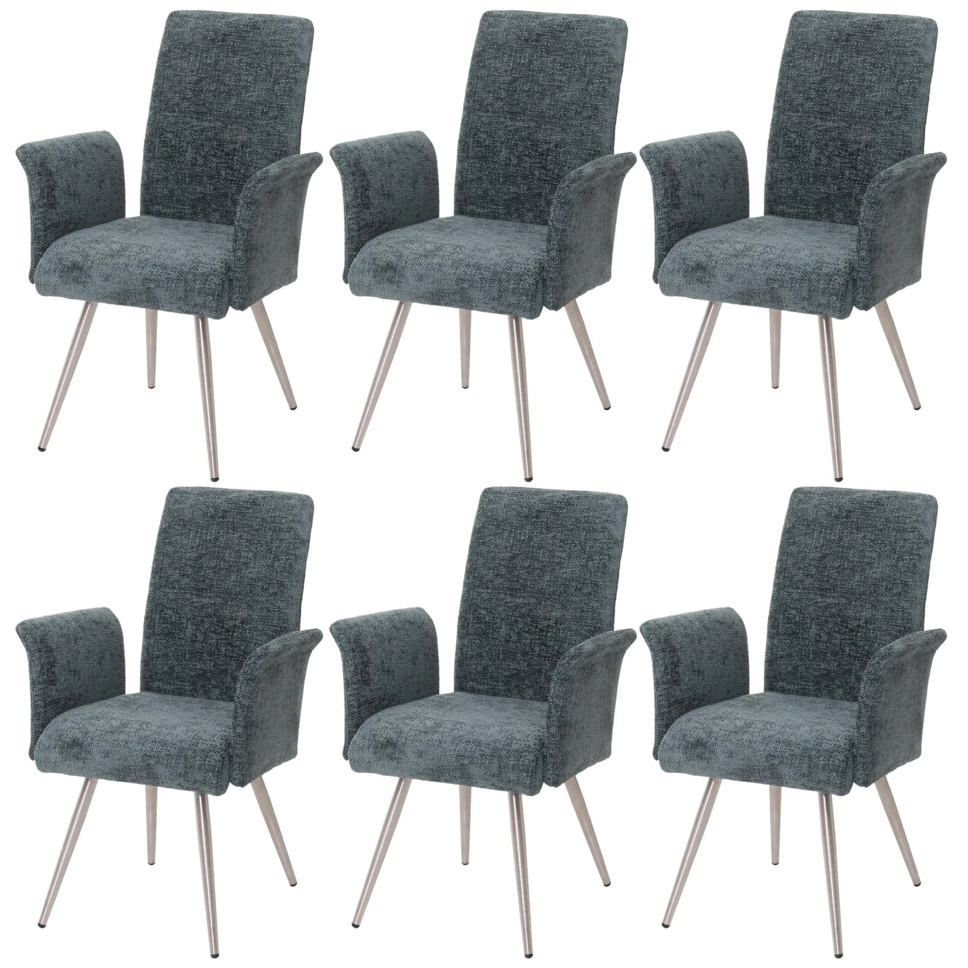 MCW 6er-Set Esszimmerstuhl mit Armlehne Edelstahl Chenille blau-grün - Bild 2