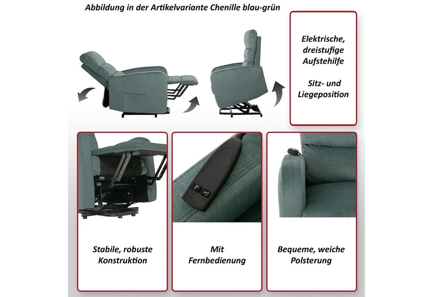 MCW TV-Sessel K62 mit elektrischer Aufstehhilfe und Fernbedienung Bordeaux - Bild 5