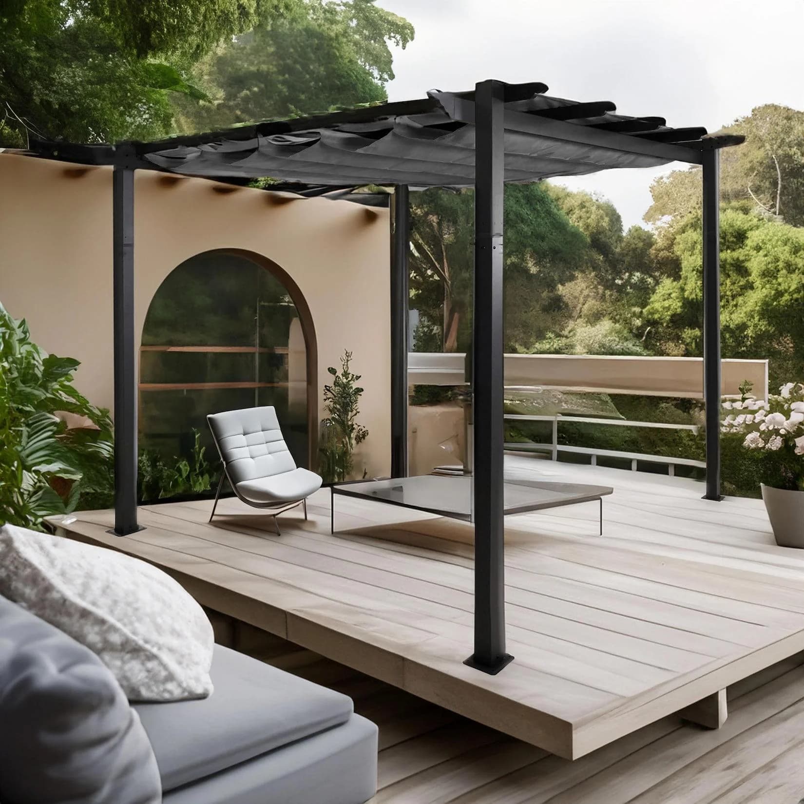 MCW Aluminium Pergola 3x3m Anthrazit Schiebedach UV50+