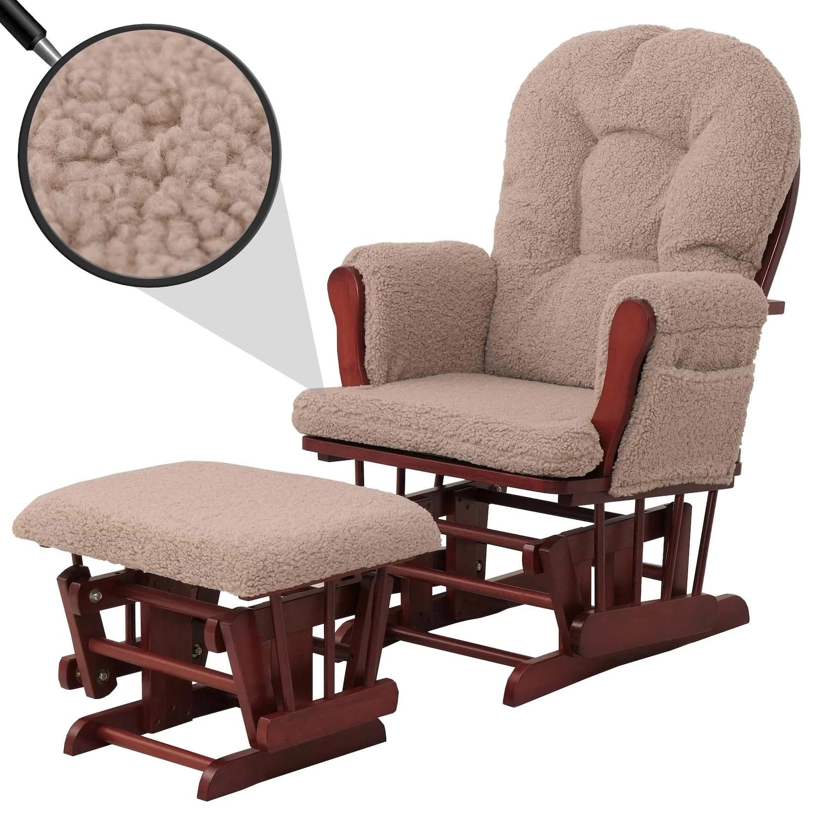 MCW Relaxsessel MCW-C76 Schaukelstuhl mit Hocker Braunes Bouclé Gestell