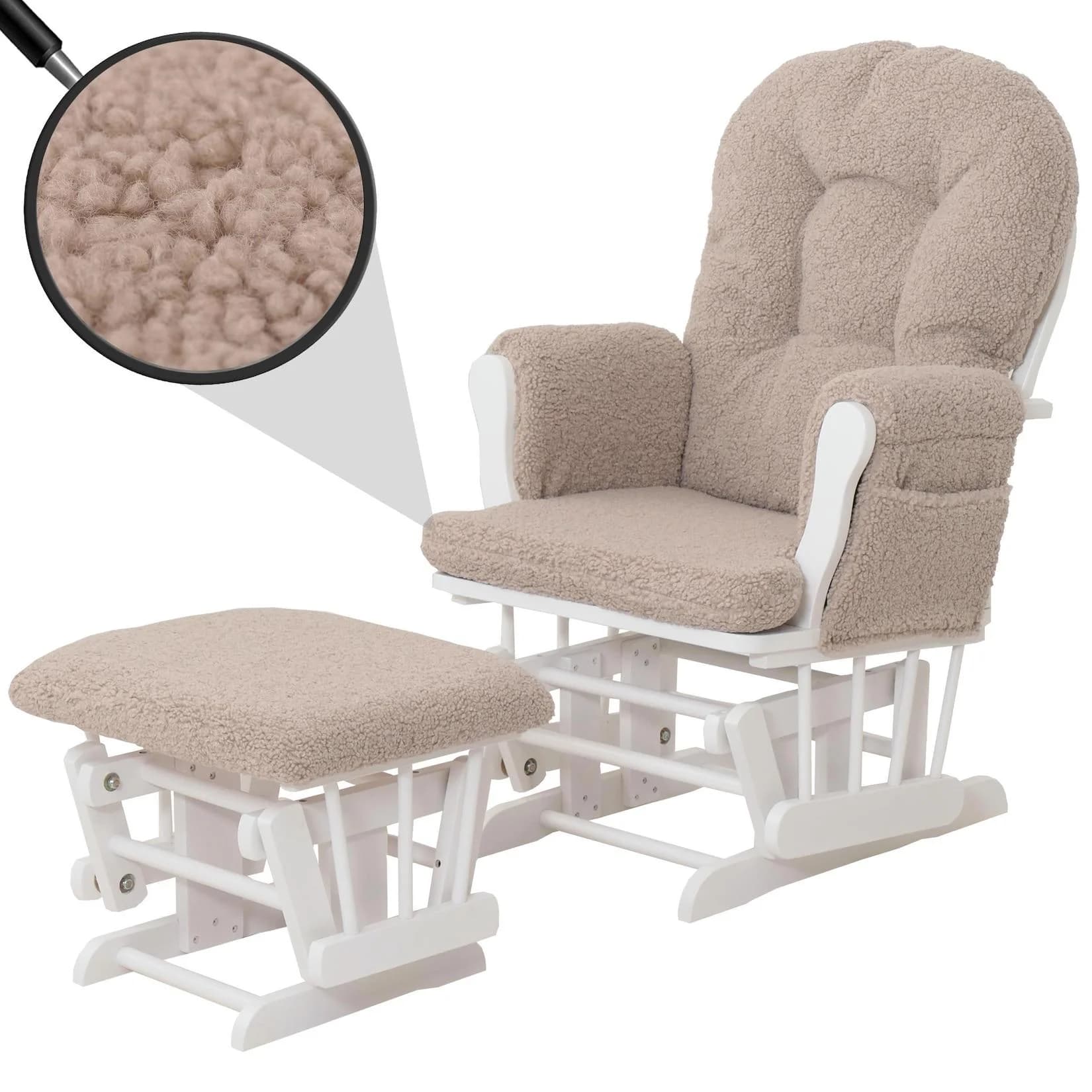 MCW Relaxsessel MCW-C76 Schaukelstuhl mit Hocker Stoff Bouclé Braun/Weiß