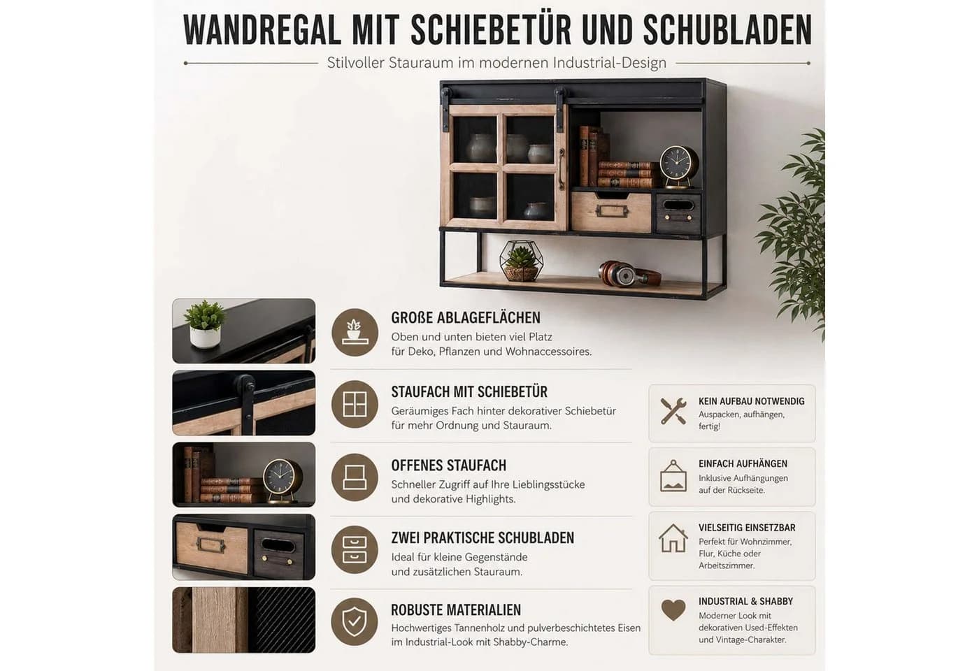 MCW Wandregal MCW-Q79 Shabby-Stil mit Used-Effekten - Bild 3