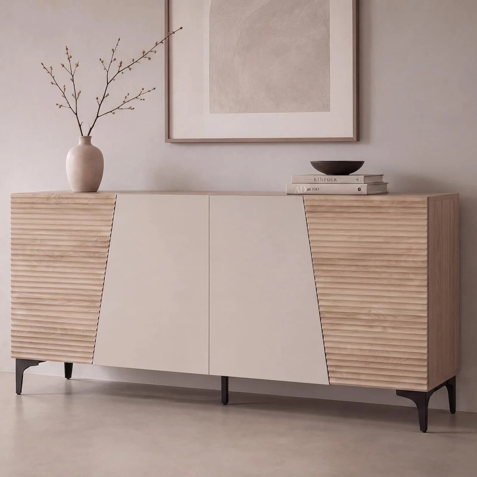 MCW Sideboard Eiche-Optik 4 Türen 3D-Struktur Modern