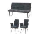 MCW Esszimmer-Set 2er Stuhl mit Armlehne + Sitzbank Edelstahl Blau-Grün Bild 2