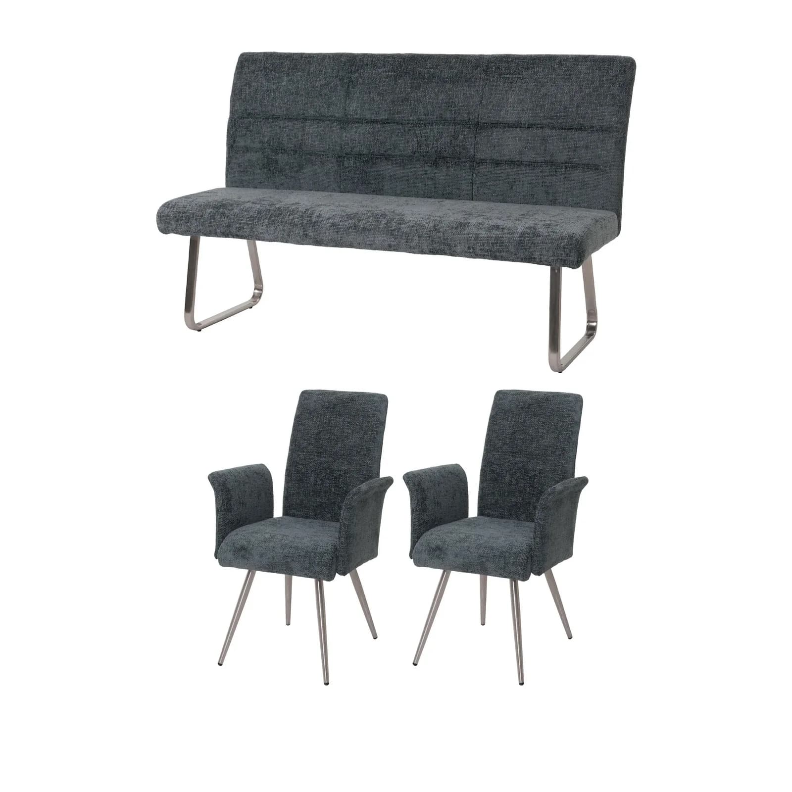 MCW Esszimmer-Set 2er Stuhl mit Armlehne + Sitzbank Edelstahl Blau-Grün - Bild 2
