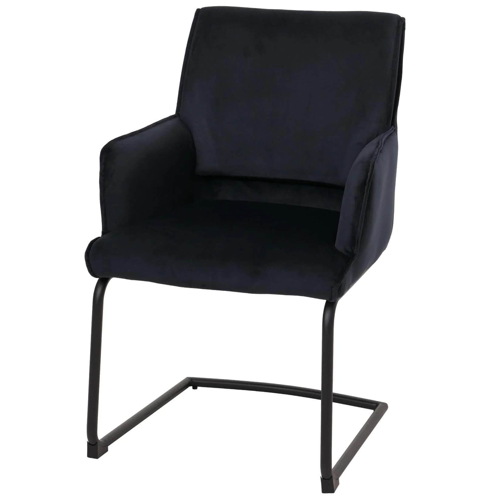 Freischwinger MCW-N60 Esszimmerstuhl mit Armlehnen Stoff anthrazit-blau