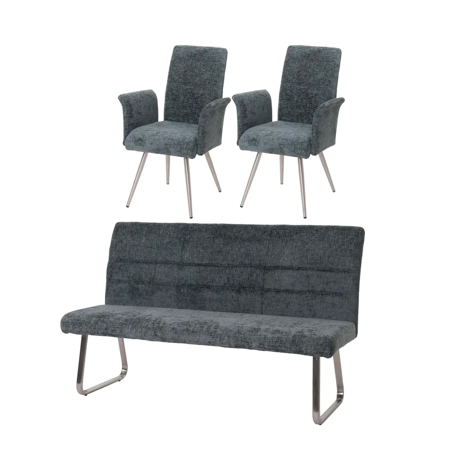 MCW Esszimmer-Set 2er Stuhl mit Armlehne + Sitzbank blau-grün - Bild 2