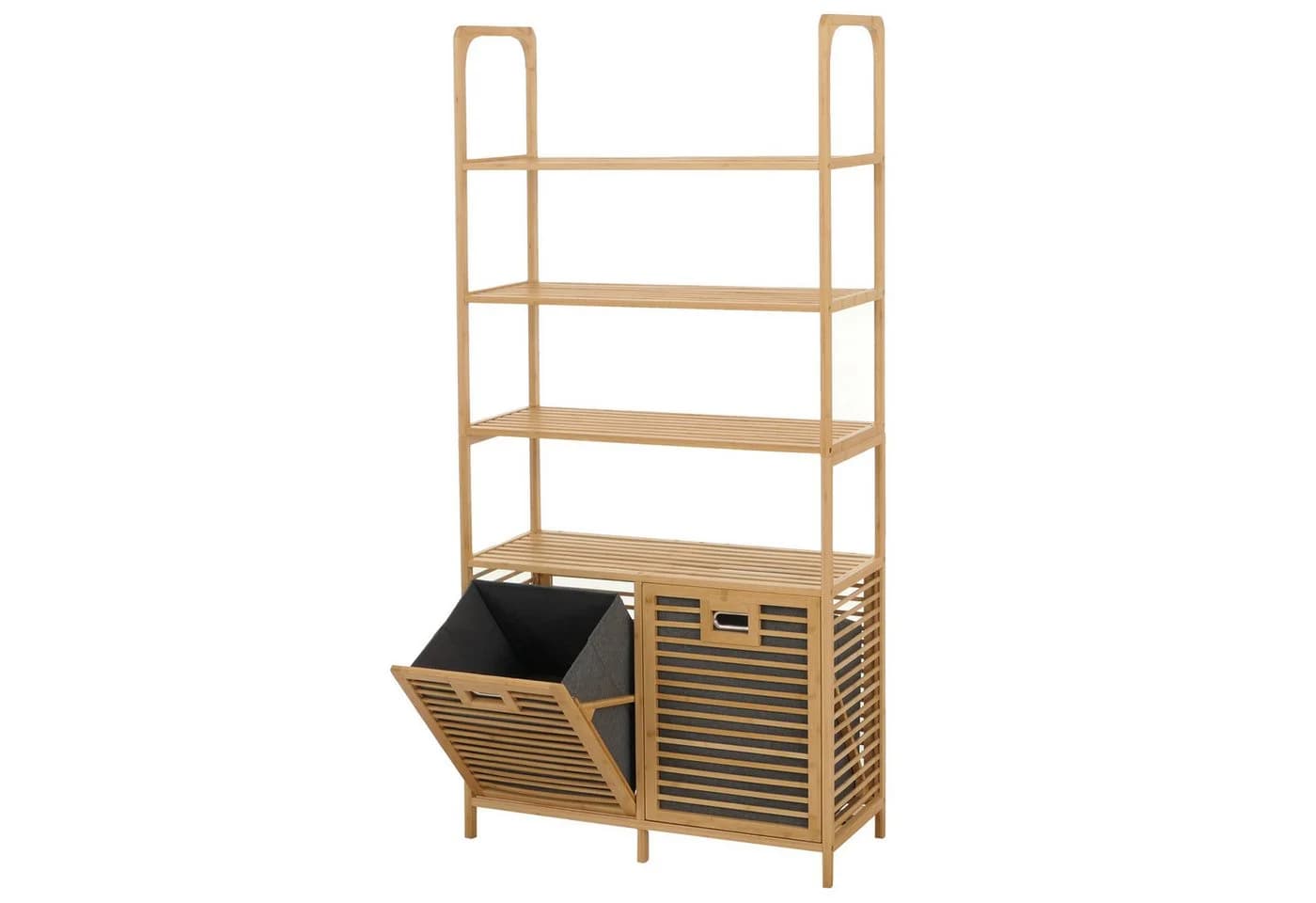 MCW Hochschrank N83 Bambus mit 4 Regalen & 2 Wäschekörben