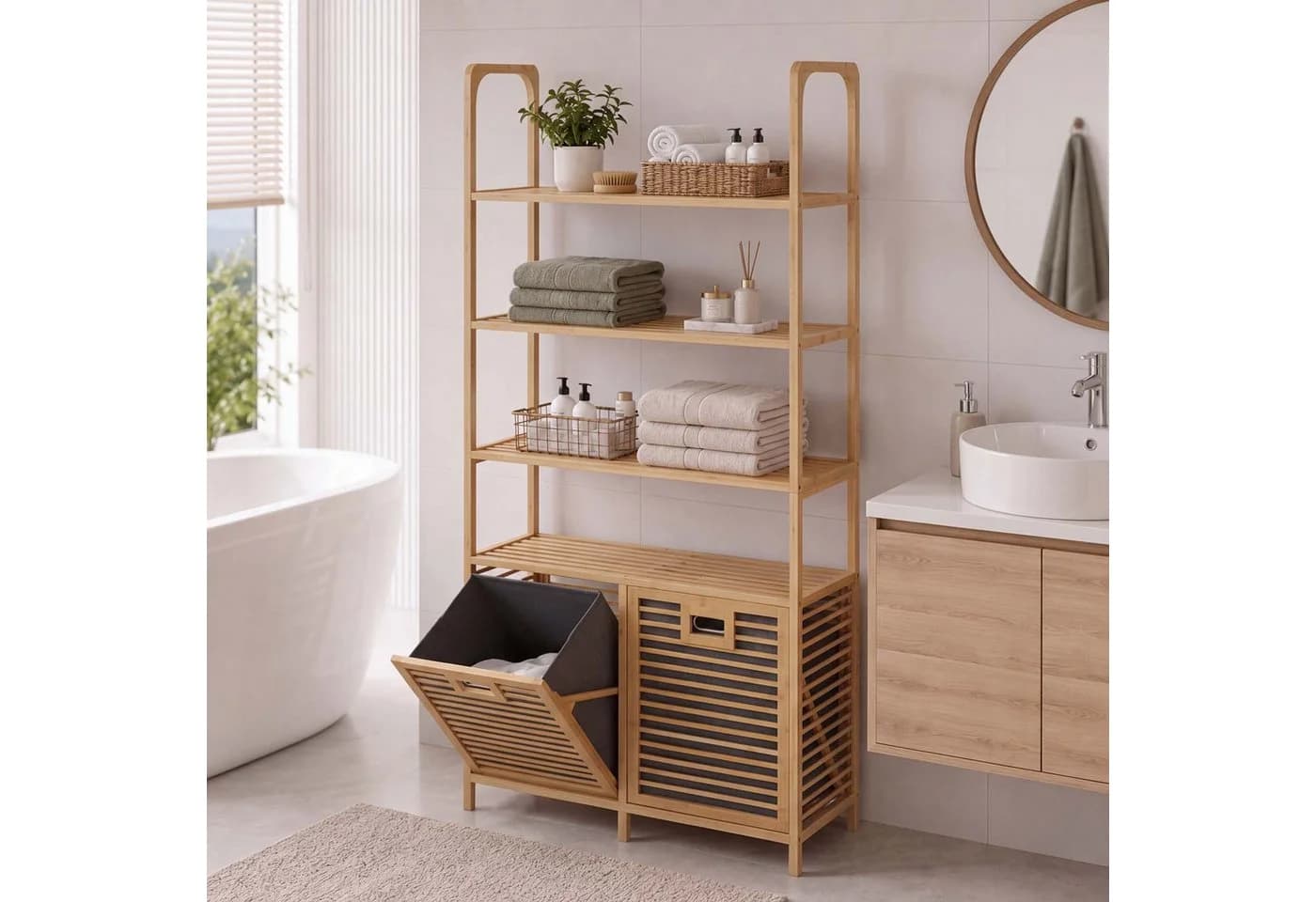 MCW Hochschrank N83 Bambus mit 4 Regalen & 2 Wäschekörben - Bild 5