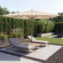 MCW Holz-Sonnenschirm Eckig 3x3m Creme Seilzug Bild 1