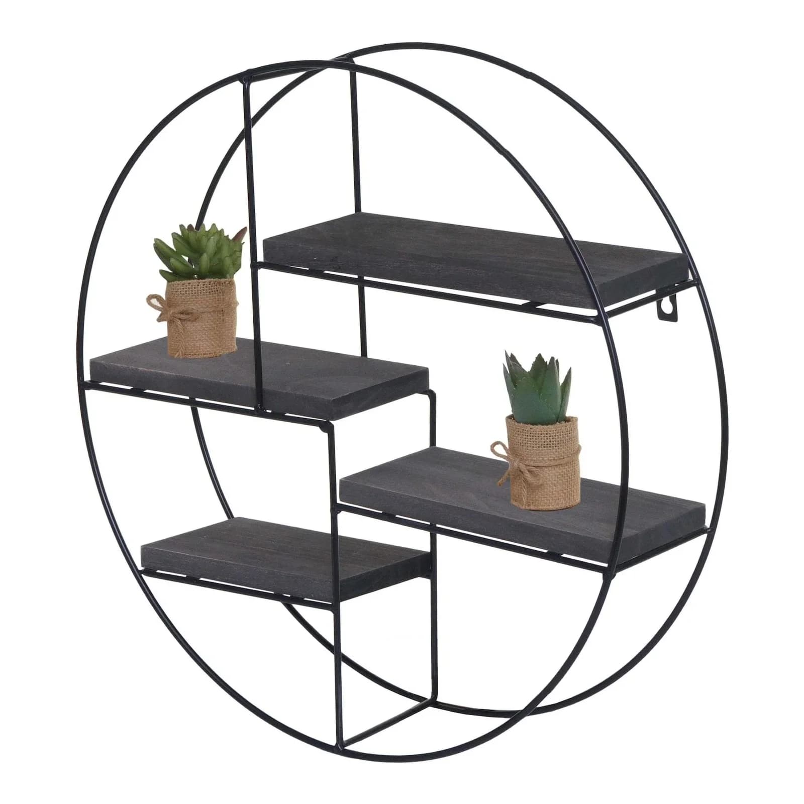 MCW Wandregal Industrial Dunkelgrau 4 Böden Metall Massivholz