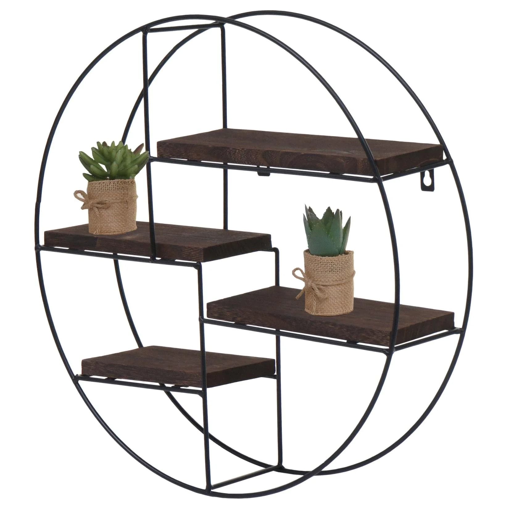 MCW Wandregal Industrial 4 Böden Metall Massivholz Dunkelbraun