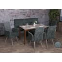 MCW Esszimmer-Set 4er Stuhl mit Armlehne + Sitzbank Blau-Grün Edelstahl Bild 1