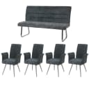 MCW Esszimmer-Set 4er Stuhl mit Armlehne + Sitzbank Blau-Grün Edelstahl Bild 2