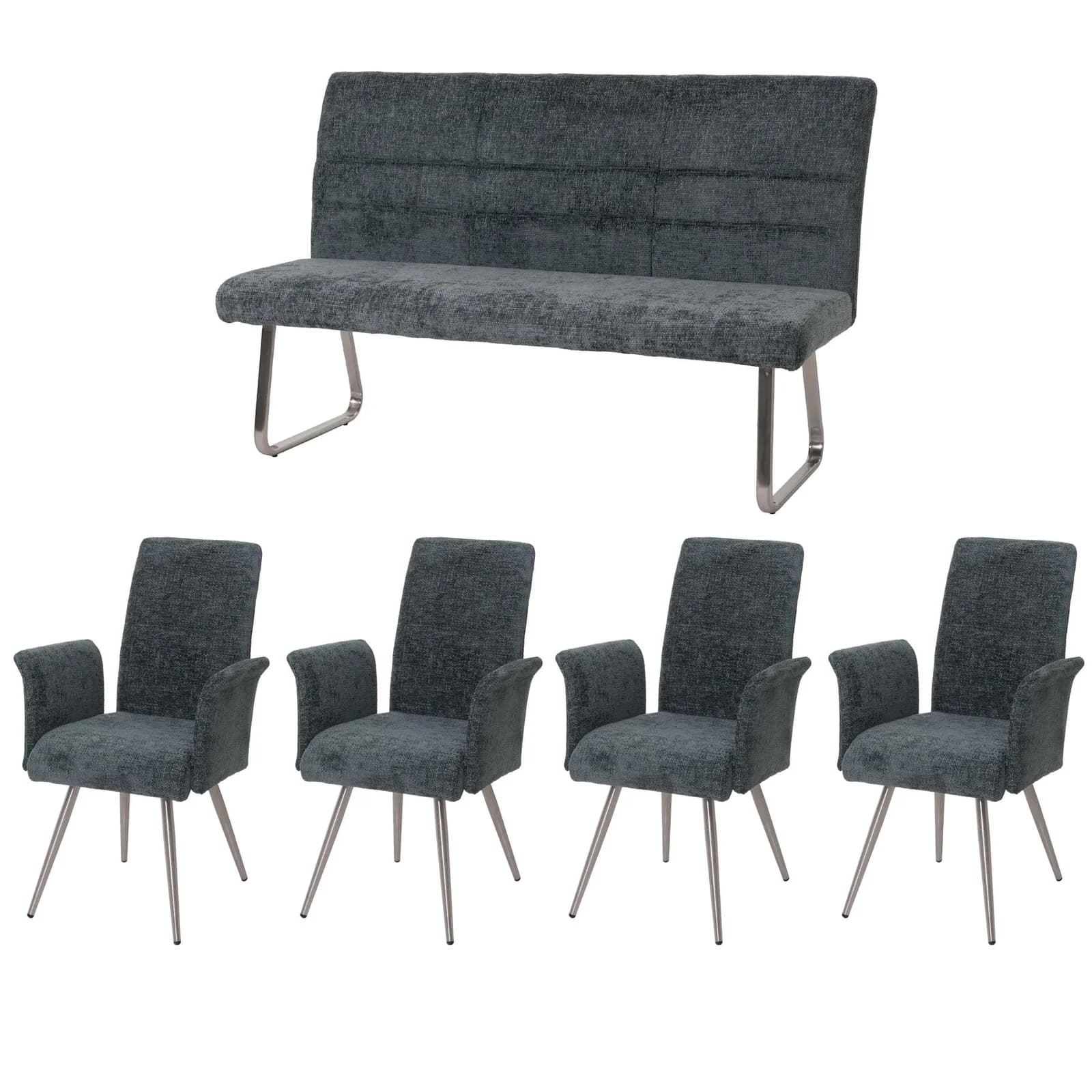 MCW Esszimmer-Set 4er Stuhl mit Armlehne + Sitzbank Blau-Grün Edelstahl - Bild 2