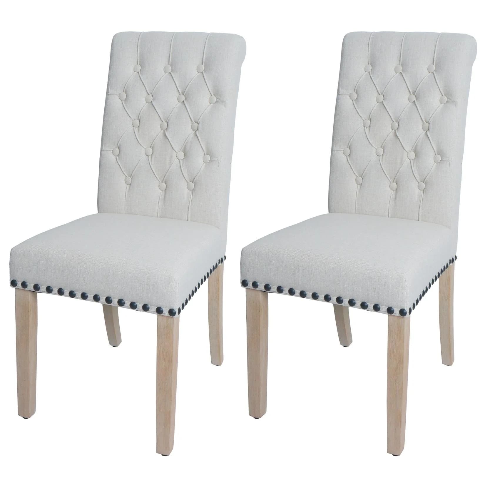 MCW 2er-Set Esszimmerstuhl Chesterfield Weiß Stoff