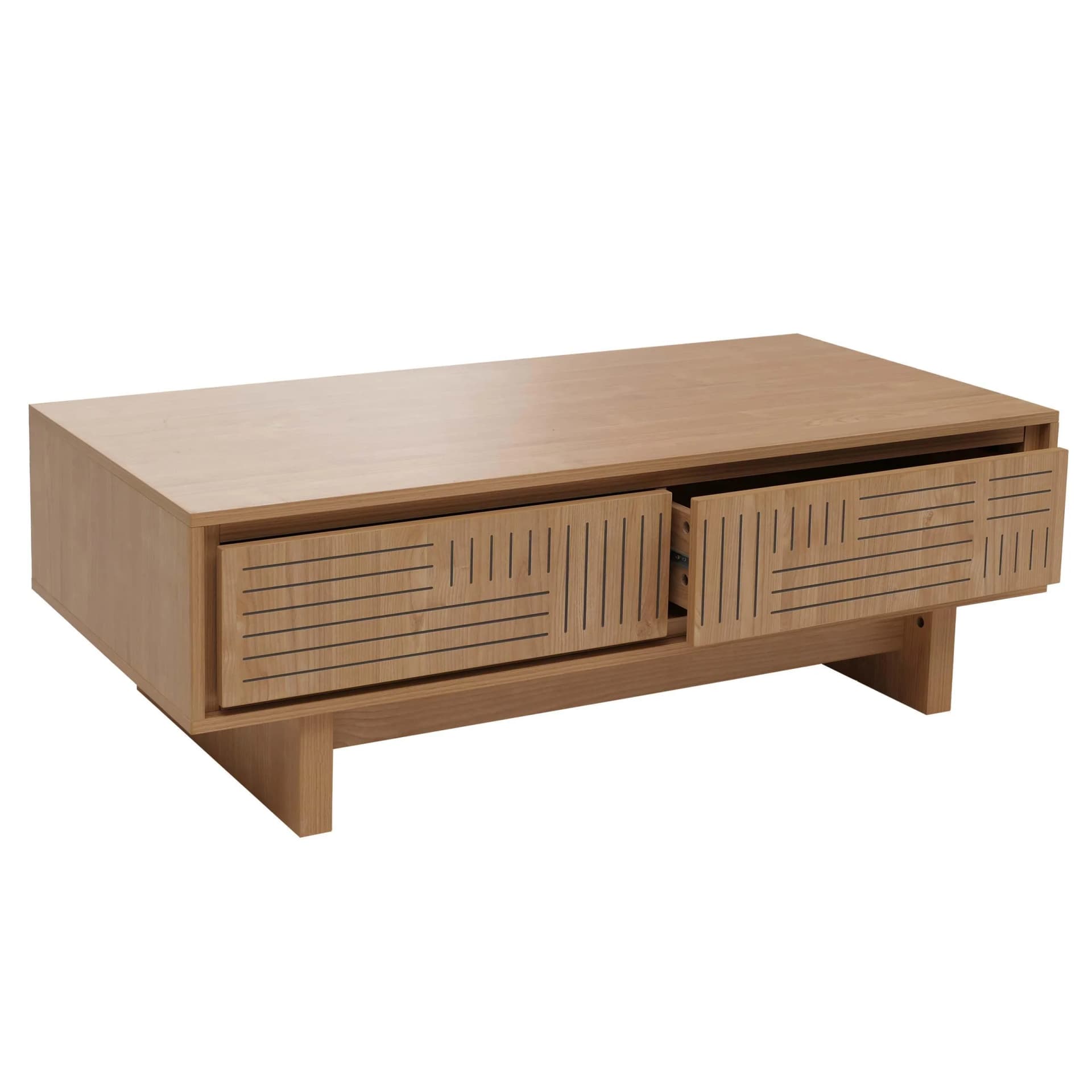Couchtisch MCW-O33 Sofatisch Wohnzimmertisch Beistelltisch 2 Schubladen 2 Fächer Melamin 40x120x60cm Ulme Natur - Bild 2