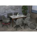 MCW 6er-Set Esszimmerstuhl Dunkelgrau mit Armlehne Chenille Bild 1