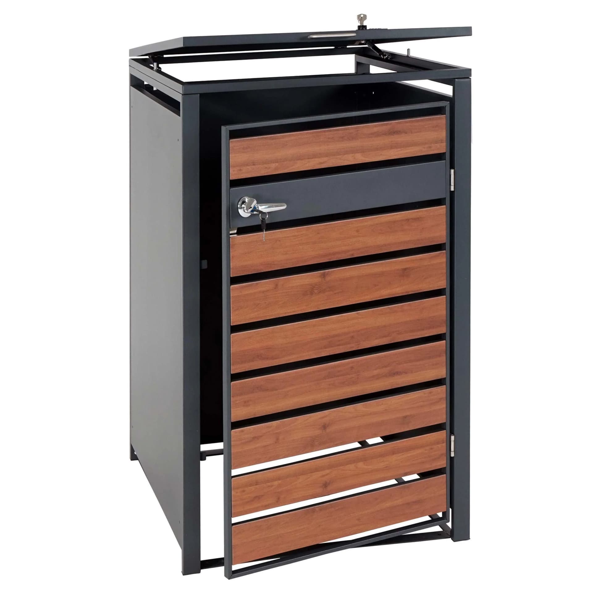 MCW Mülltonnenbox Metall Anthrazit Kirsche-Holzoptik XL - Bild 2
