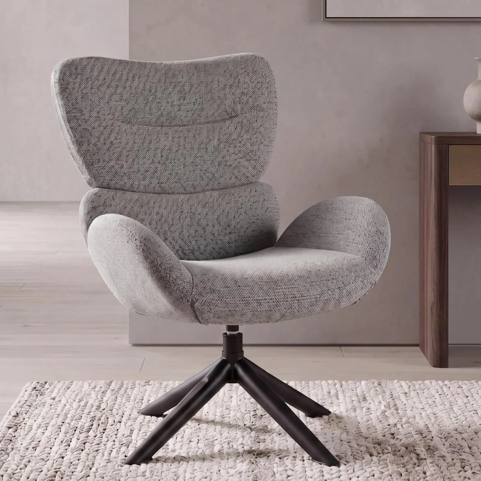 MCW Loungestuhl MCW-Q53, Sessel mit Wippfunktion, Chenille dunkelgrau