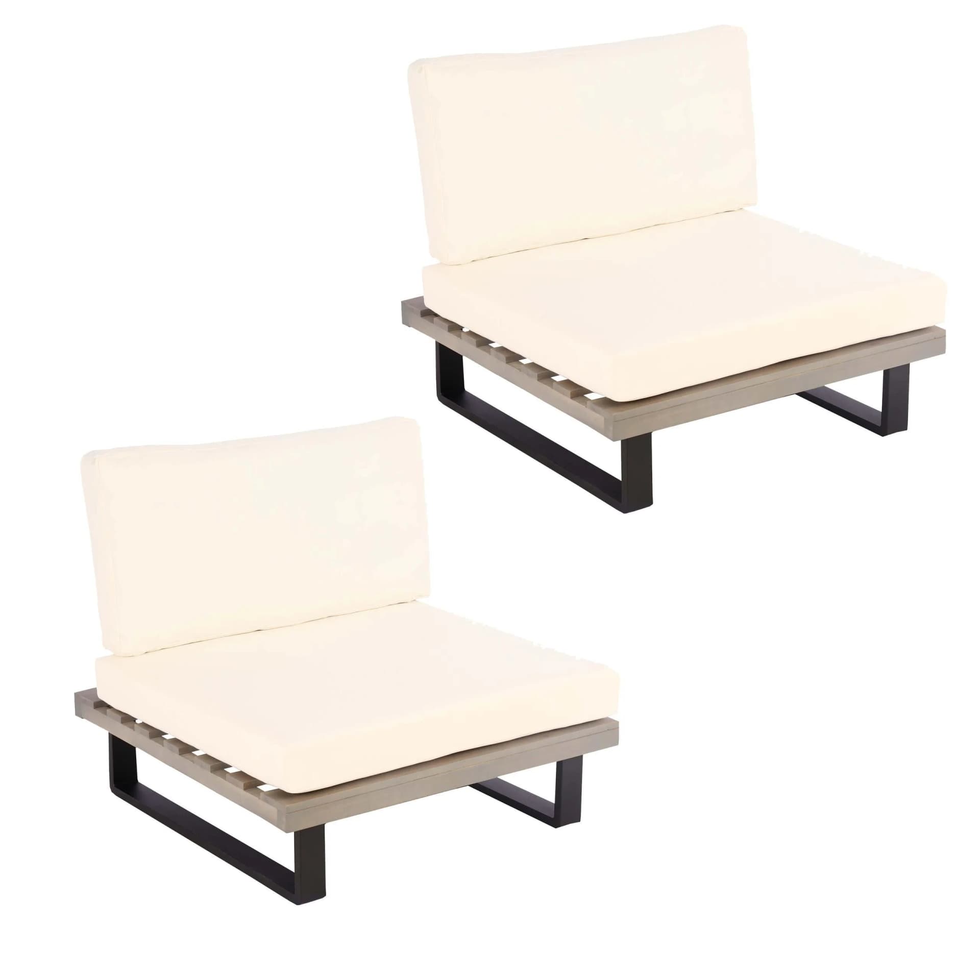 MCW 2er-Set Lounge-Sessel MCW-H54 Garten-Sessel Spun Poly Akazie Holz FSC-zertifiziert Alu ~ grau, Polster cremeweiß - Bild 2