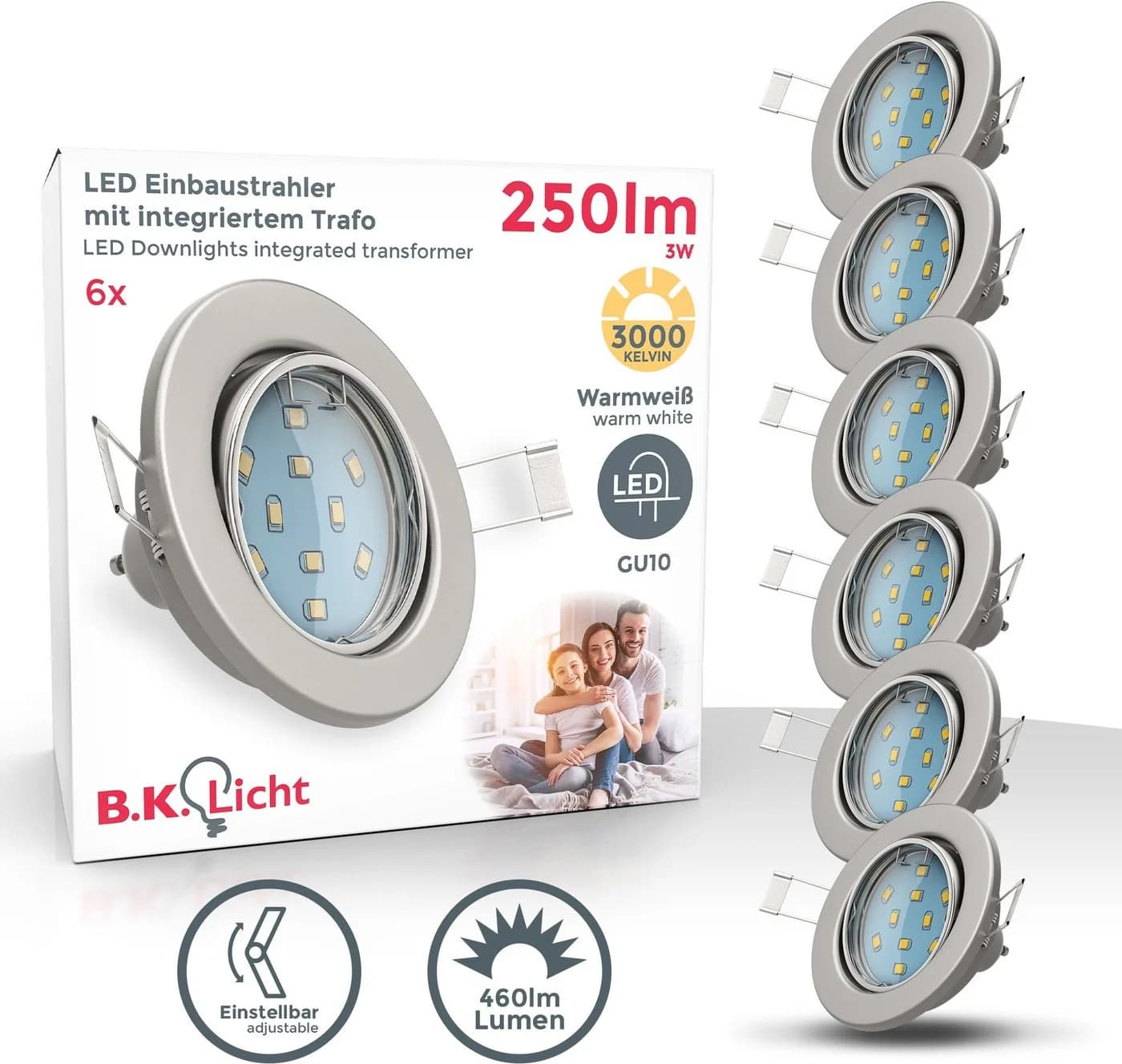 B.K.LICHT LED Einbaustrahler Hila 6er Set schwenkbar