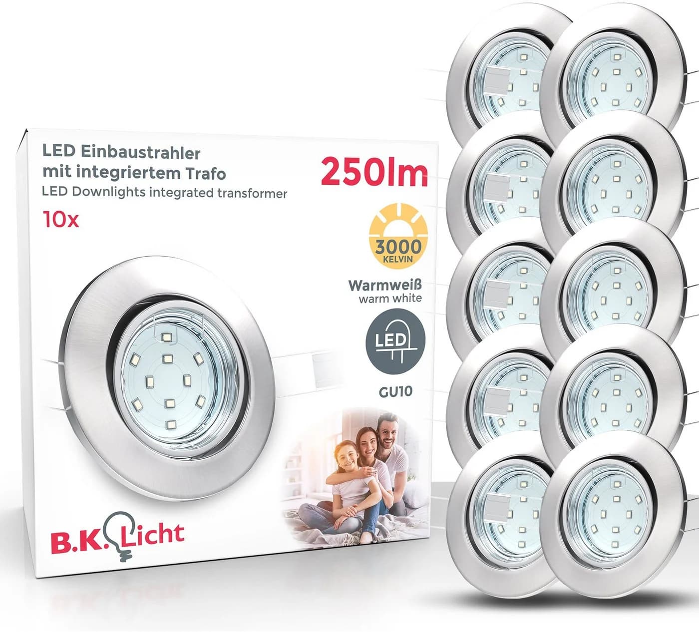 B.K.Licht LED Einbaustrahler schwenkbar inkl. 3W GU10 warmweiß - Bild 2