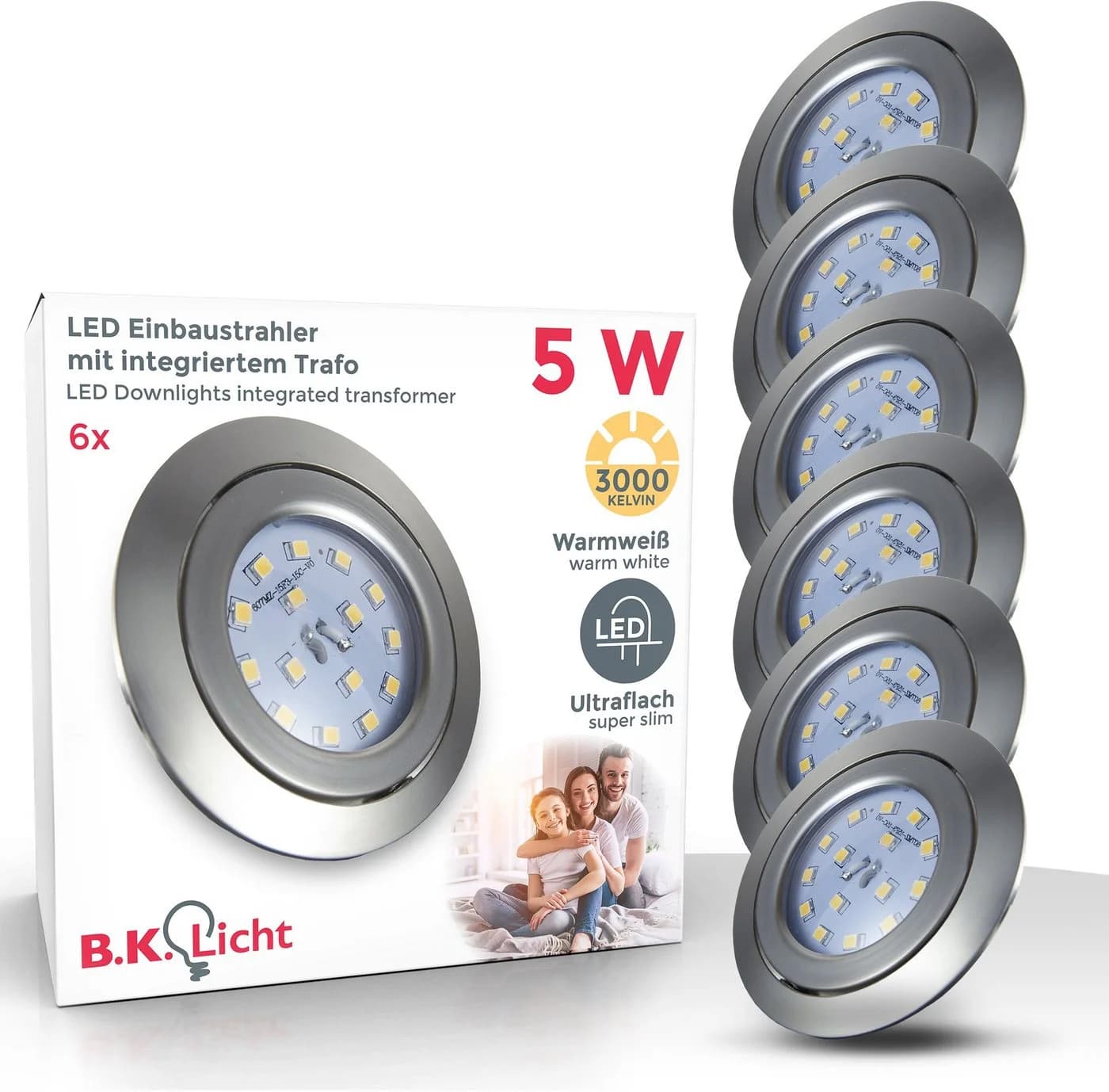B.K.Licht LED Einbauleuchte 6er Set Schwenkbar Warmweiß Nickel - Bild 2