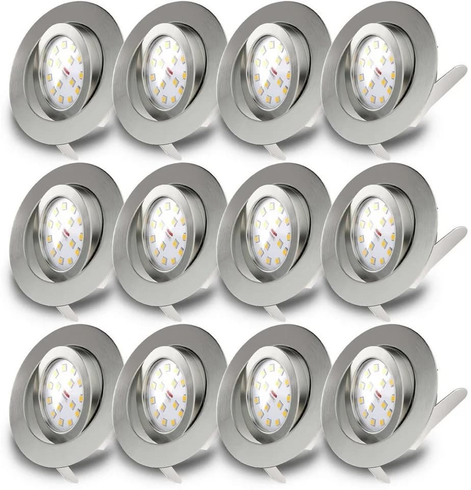 B.K.LICHT LED Einbauleuchte 12er Set Schwenkbar Ultra-Flach Silber