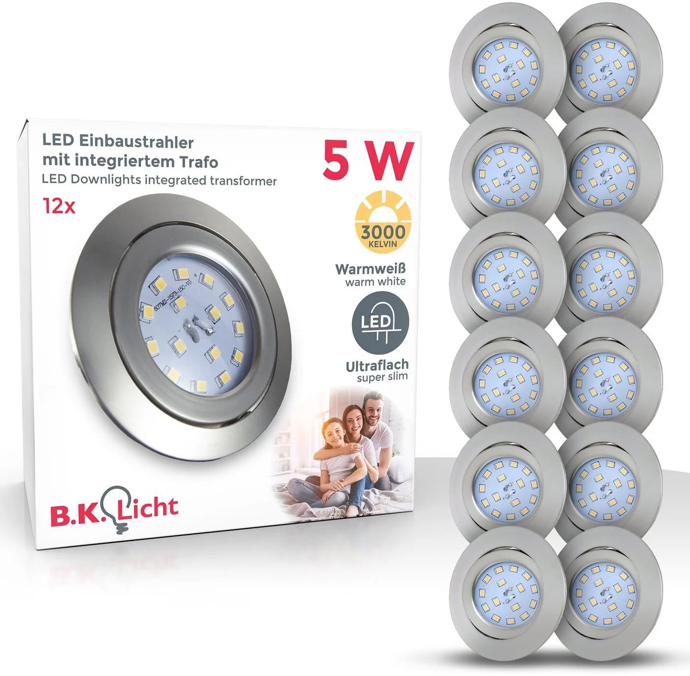 B.K.LICHT LED Einbauleuchte 12er Set Schwenkbar Ultra-Flach Silber - Bild 2