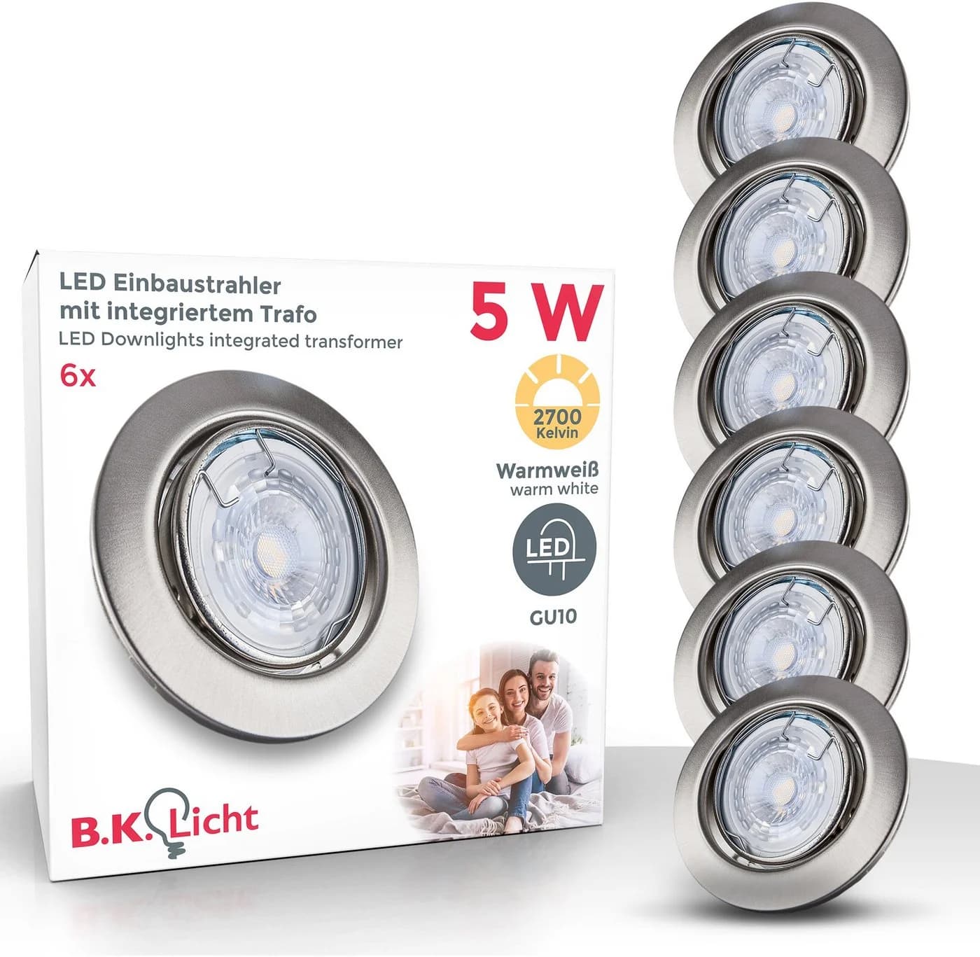 B.K.LICHT 6er Set LED Einbaustrahler Dimmbar Schwenkbar Silber - Bild 3