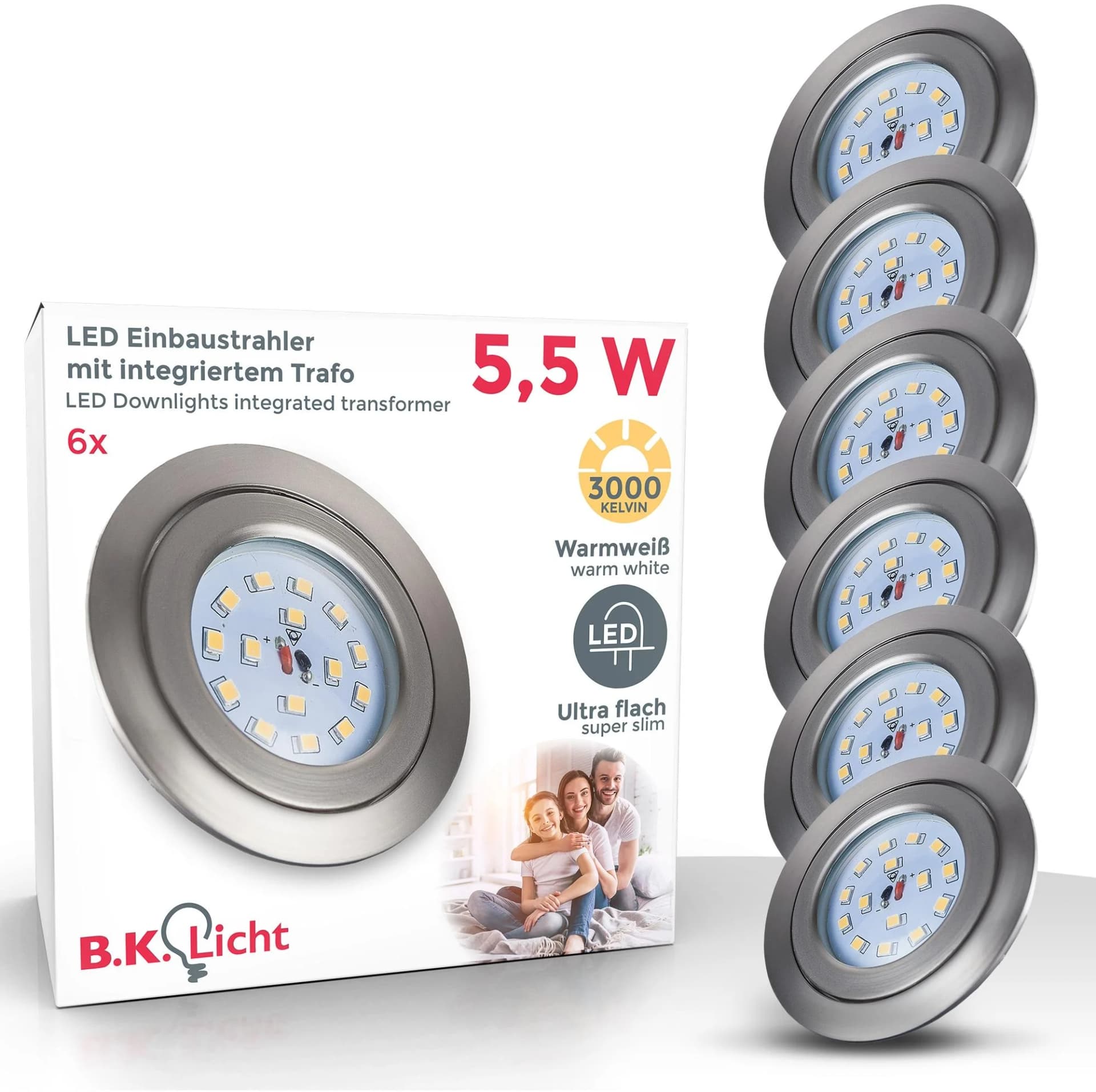 B.K.LICHT LED Einbauleuchte 6er Set Dimmbar Schwenkbar LED Einbauspots Grau