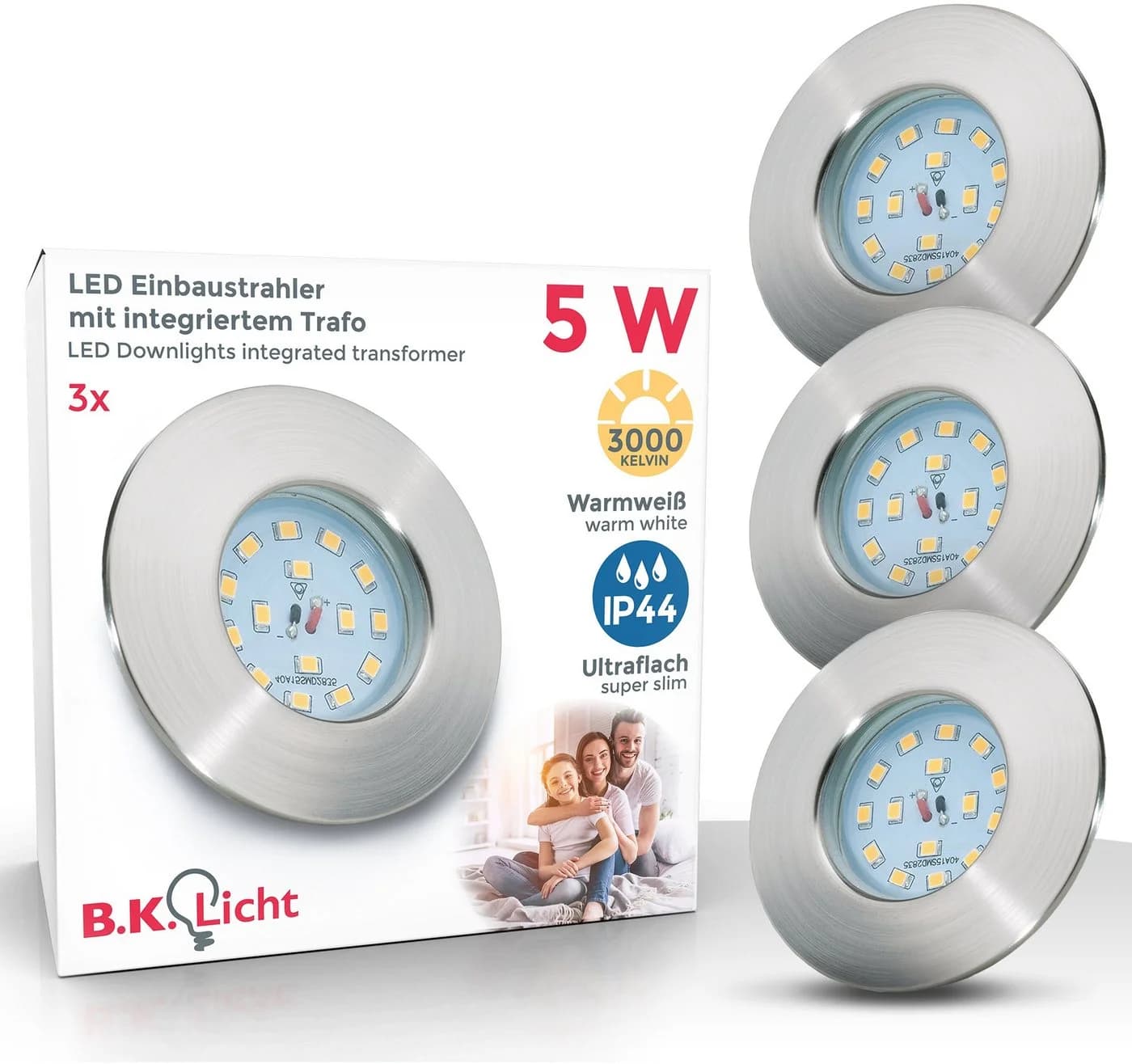 B.K.LICHT LED Einbaustrahler 3er Set IP44 Silber Modern - Bild 2